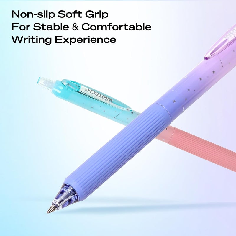 WRITECH Gel Pens Fine Point: Nebula Pen Set 0.7mm Black Ink Retractable 6ct Smooth Writing with Aesthetic Gradient Color Barrel for Journaling Note Taking Silent Click No Smear - Image 3